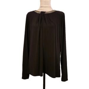 Liz Claiborne Jeweled Black Blouse LT Tall Long Sleeve Elegant Top